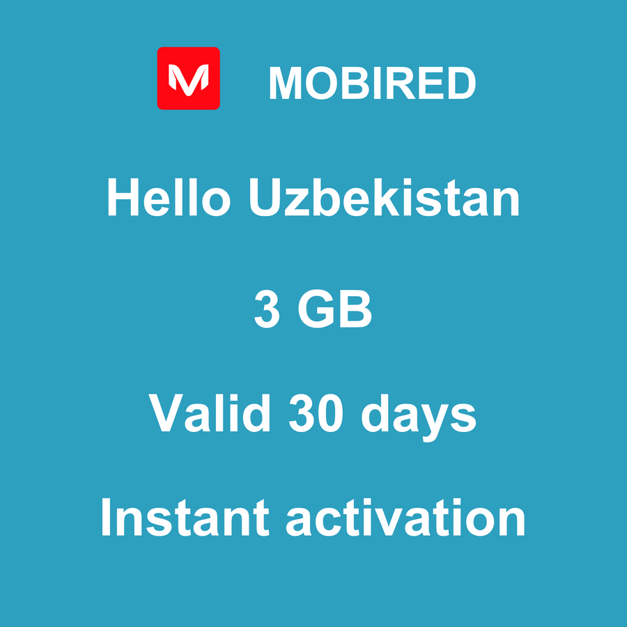 eSIM Uzbekistan Internet 3 GB – 30 days | Mobired Hello Uzbekistan