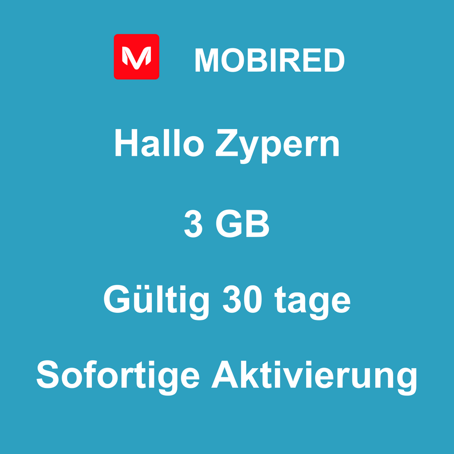 eSIM Zypern Internet 3 GB – 30 tage | Mobired Hallo Zypern