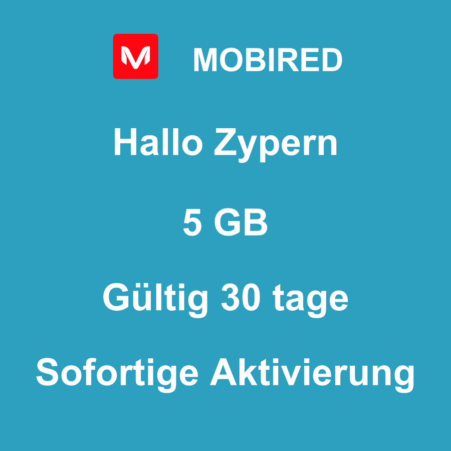 eSIM Zypern Internet 5 GB – 30 tage | Mobired Hallo Zypern